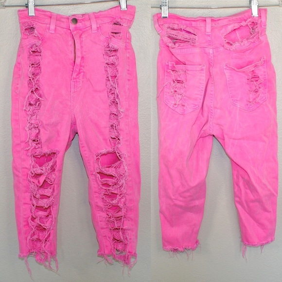 Fashion Nova Bright Pink HighRise Raw Hem Distressed Bermuda Shorts — Size 5 - Picture 2 of 9